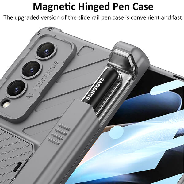 Samsung Galaxy Z Fold 4 Case With Sliding Cover Pen Box and Magnetic Armor Hinge Protection