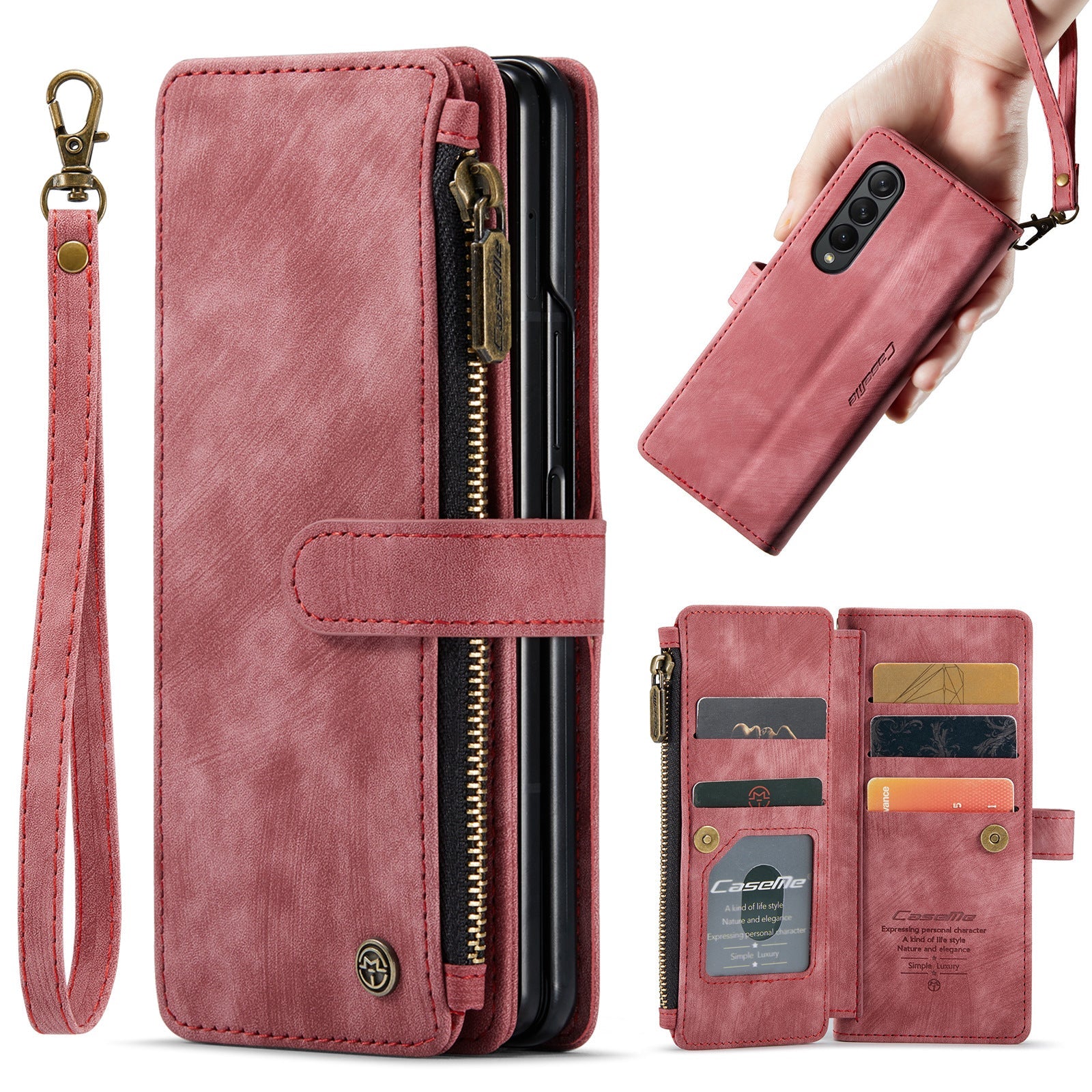 Zipper Wallet Phone Case with Card Holder Wrist Strap For iPhone