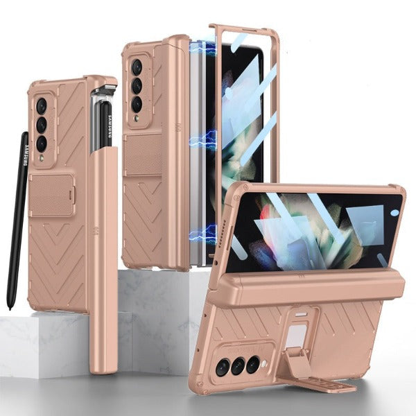 Samsung Galaxy Z Fold 3 Case With Sliding Cover Pen Box and Magnetic Armor Hinge Protection