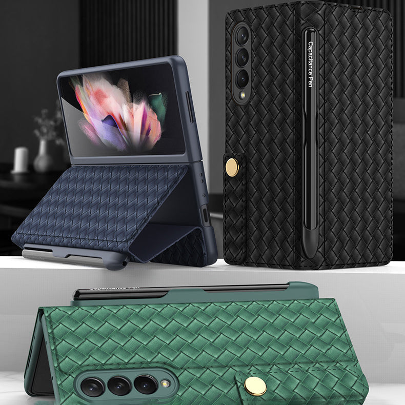 Samsung Galaxy Z Fold 3 Woven Grain Phone Case with S Pen Holder (Pen Included)