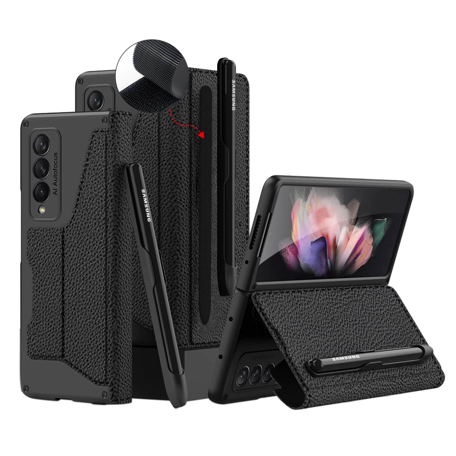 Samsung Galaxy Z Fold 4 Wallet Case with Card Holder and Removable S Pen Slot (S Pen Not Included)