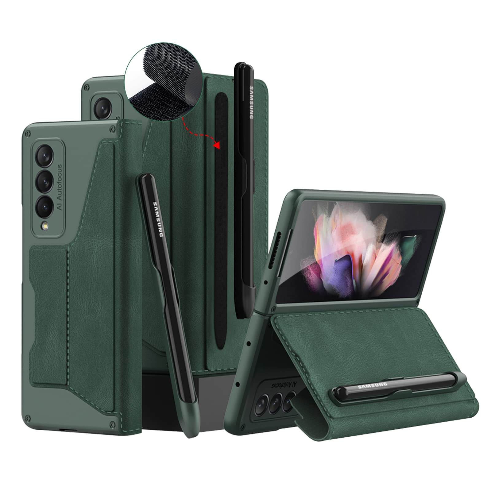 Samsung Galaxy Z Fold 3 Wallet Case with Card Holder and Removable S Pen Slot (S Pen Not Included)