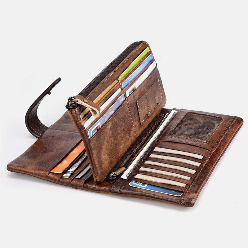 RFID Genuine Leather Long Wallet Purse - popmoca