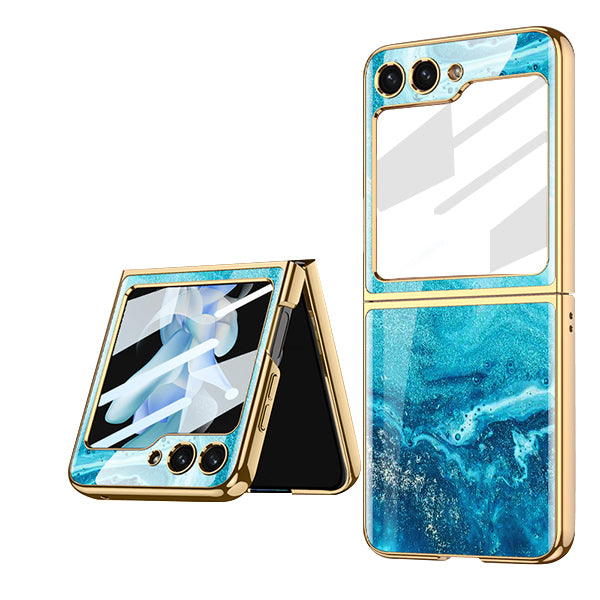 Samsung Galaxy Z Flip 5 Case 9H Glass Electroplated PC Crystal Cover All-Inclusive Shockproof Protective Case
