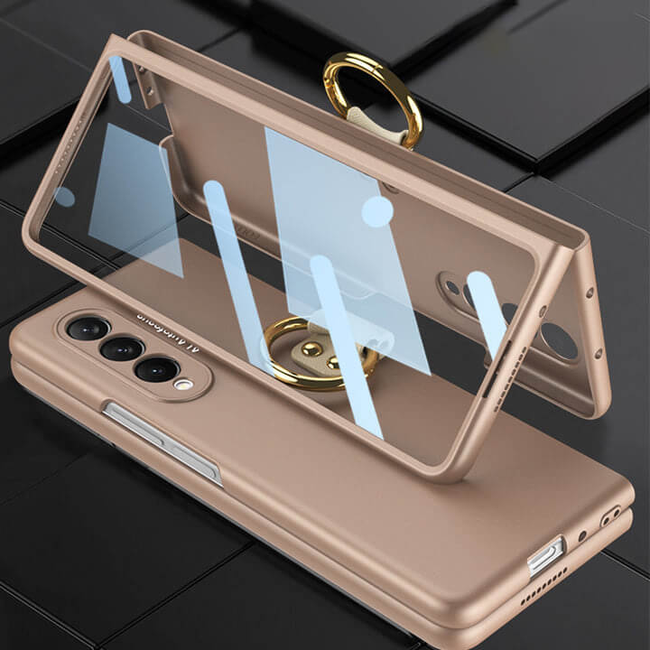 Samsung Galaxy Z Fold 5 Protective Phone Case with Ring and Tempered Glass Protective Film