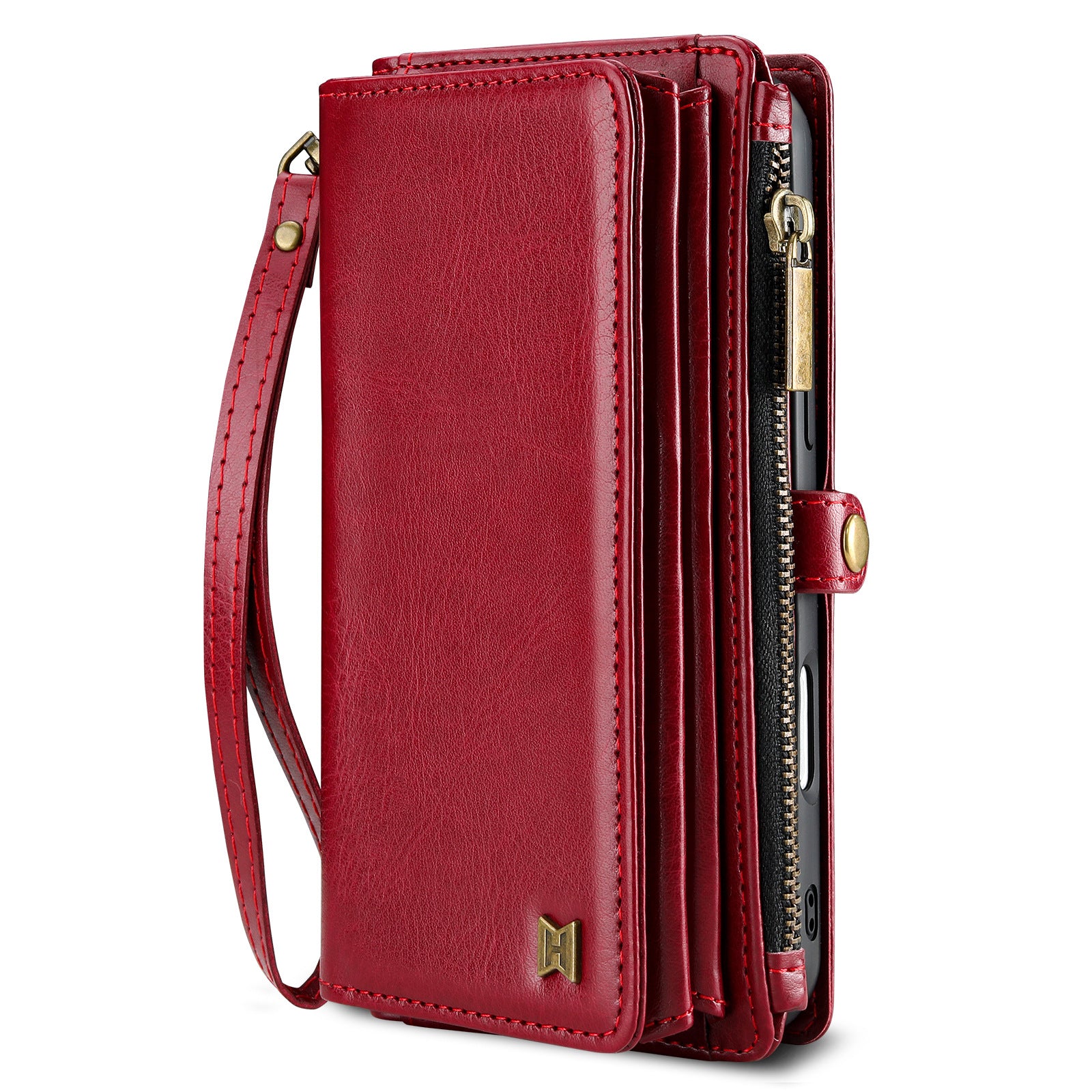 iPhone Series PU Leather Wallet Case – Magnetic Detachable, 4 Card Slots, Zipper Pocket, Cash Slot & Wrist Strap – Available in Red, Brown, Black