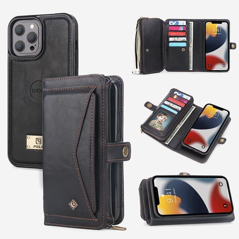 3-In-1 Multifuntional Wristlet Phone Case Wallet For iPhone With Removable Card Holder-popmoca-Phone Case Wallet 