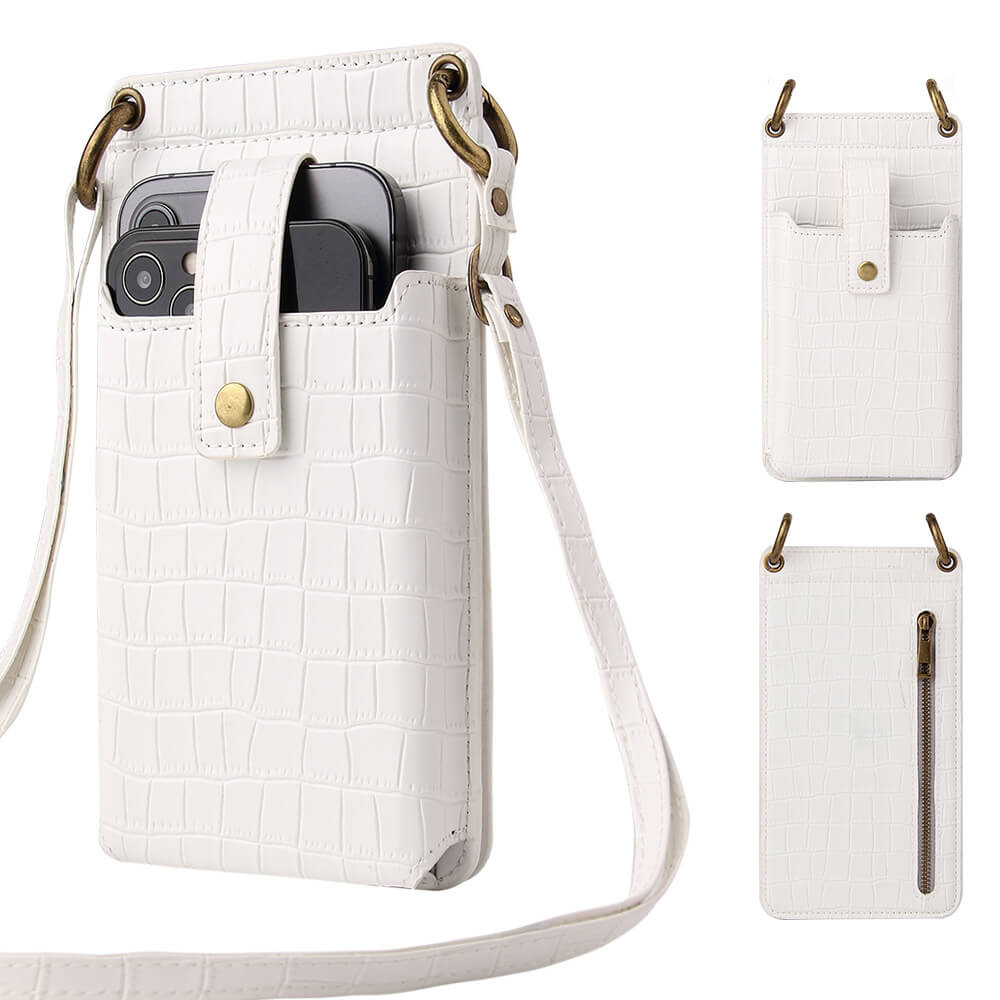 Faux Croc Cell Phone Pouch Cell Phone Wallet Purse with Card Slot & Mirror For iPhone & Samsung-popmoca-Crossbody Phone Bags 