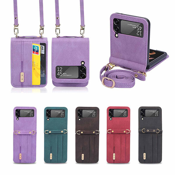 Samsung Galaxy Z Flip 3 Crossbody Leahter Case with 2 Card Slots