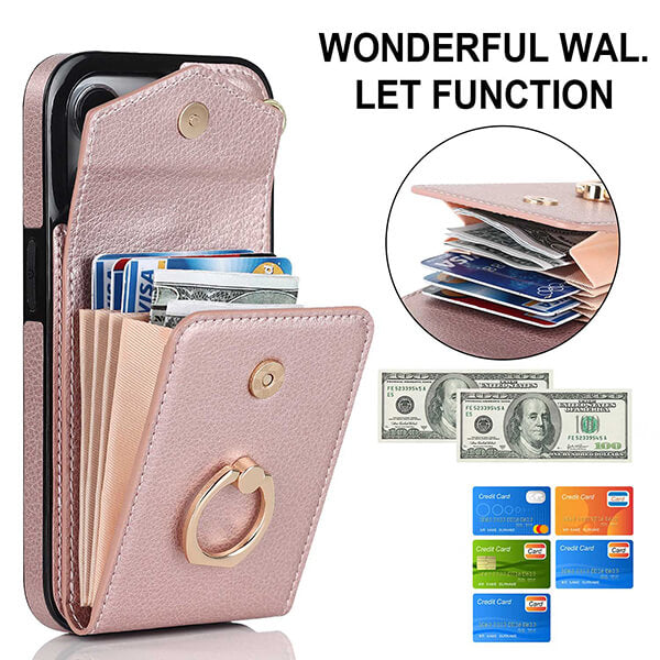 Phone Case Wallet with Card Pocket and Wristlet Strap for iPhone