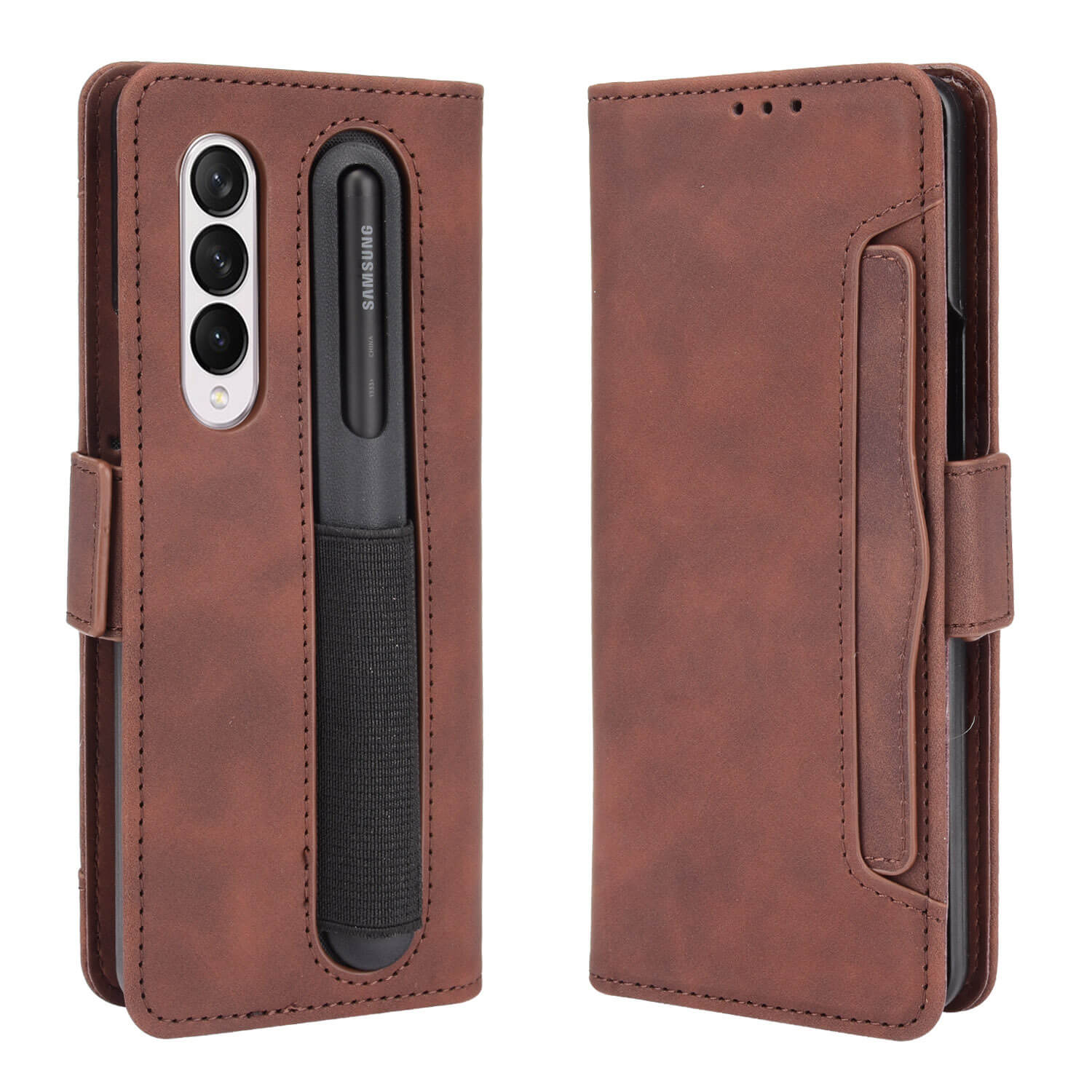Samsung Galaxy Z Fold 3 Muilti Card Slots Wallet Case with Removable Cardholder and S Pen Slot