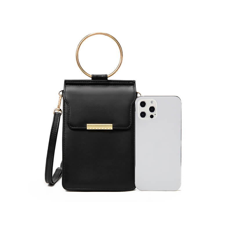 Gold Ring Handle Card Holder Crossbody Phone Bag Cell Phone Wallet Purse-popmoca-Crossbody Phone Bags 