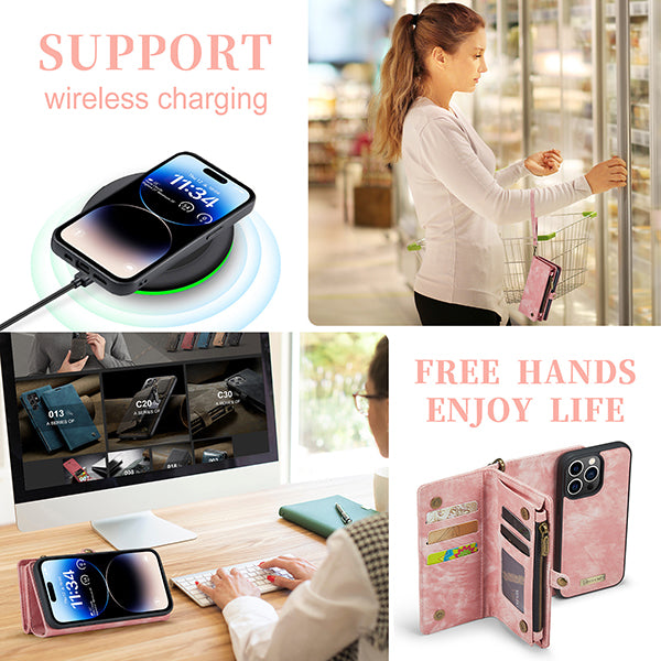 iPhone14 Series Vintage Multi Card Slots Magnetic Phone Case Wallet with Wrist Band
