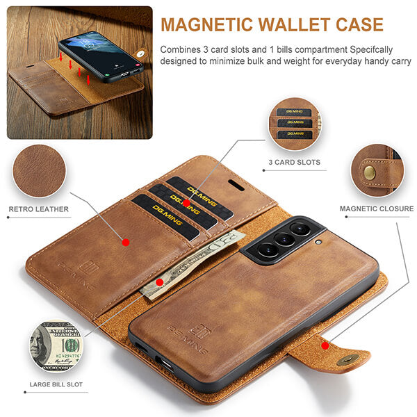 Samsung Galaxy S22, S22 Plus, S22 Ultra Magnetic Detachable Phone Wallet Case with Card Holder Kickstand