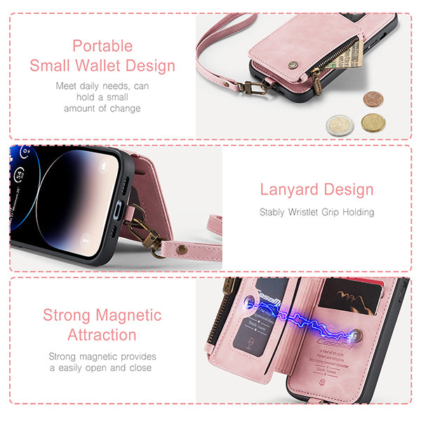 RFID Protective Phone Case Wallet with Card Holder and Wristlet Strap For iPhone 14 Series