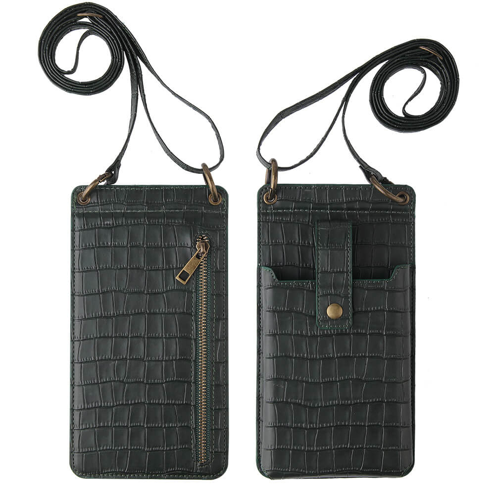 Faux Croc Cell Phone Pouch Cell Phone Wallet Purse with Card Slot & Mirror For iPhone & Samsung-popmoca-Crossbody Phone Bags 