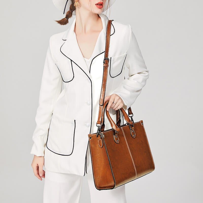 Women Genuine Leather Satchel Tote Shoulder Crossbody Bag Popmoca-popmoca-Handbags 