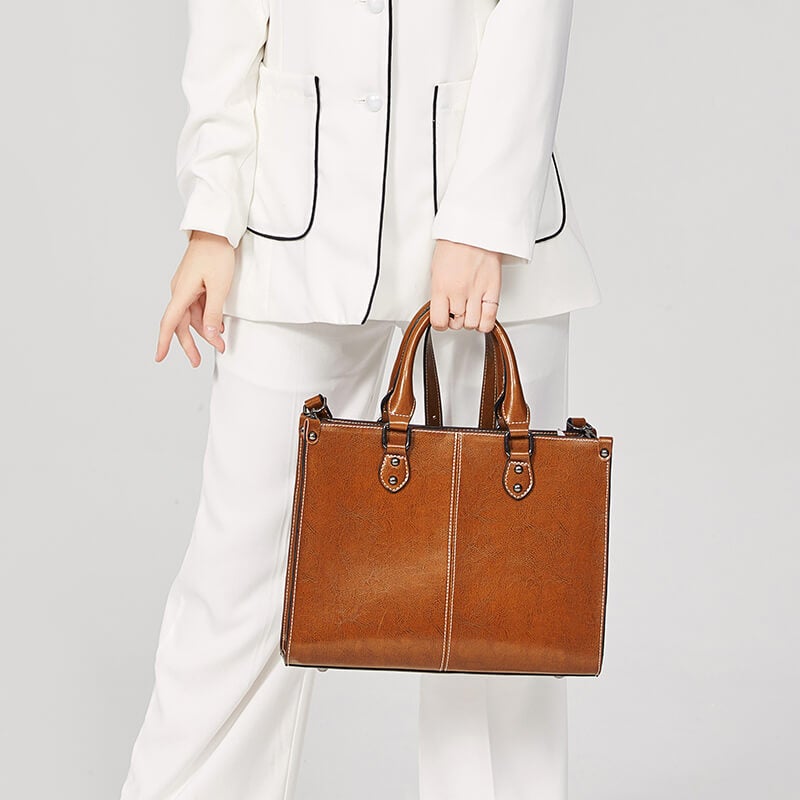 Women Genuine Leather Satchel Tote Shoulder Crossbody Bag Popmoca-popmoca-Handbags 