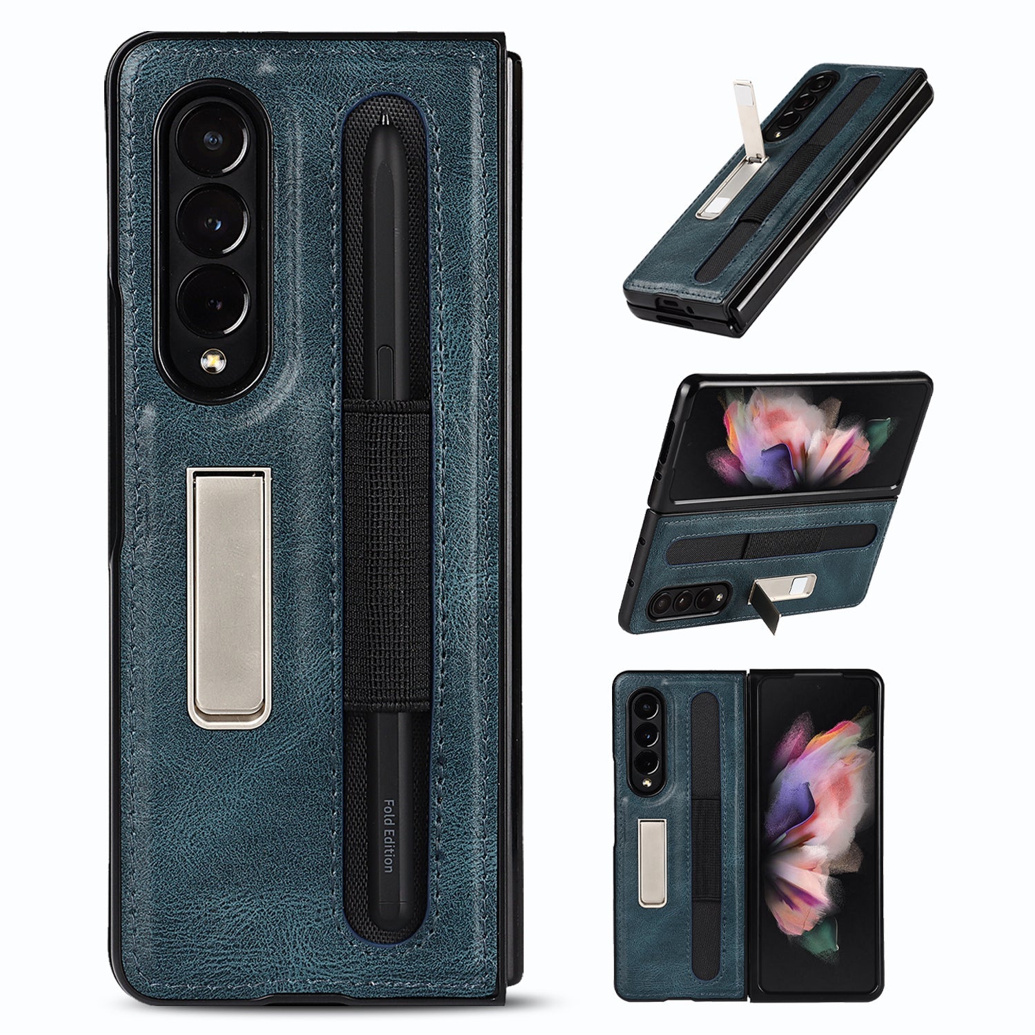 Samsung Galaxy Z Fold 3 Leather Case with S-Pen Holder ( S-pen Not Included) & Kickstand-popmoca-Mobile Phone Cases 