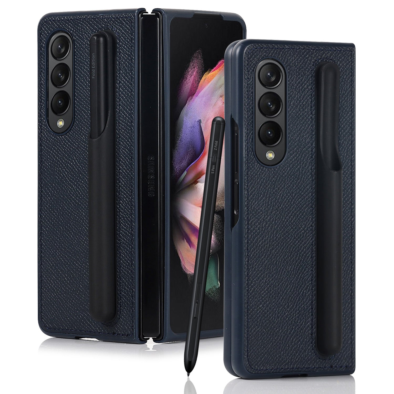 Samsung Galaxy Z Fold 3 Cowhide Leather Case with Detachable S Pen Holder (S-Pen is not Included)-popmoca-Mobile Phone Cases 