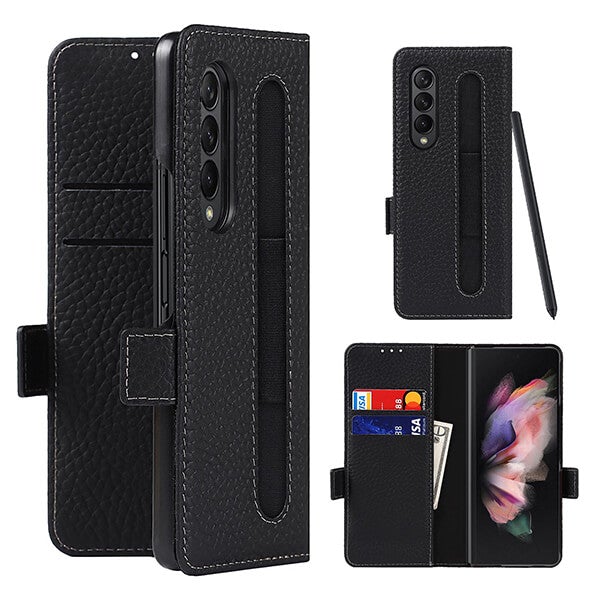 Samsung Galaxy Z Fold 3 Pebble Leather Case Wallet with S-pen Holder a ...