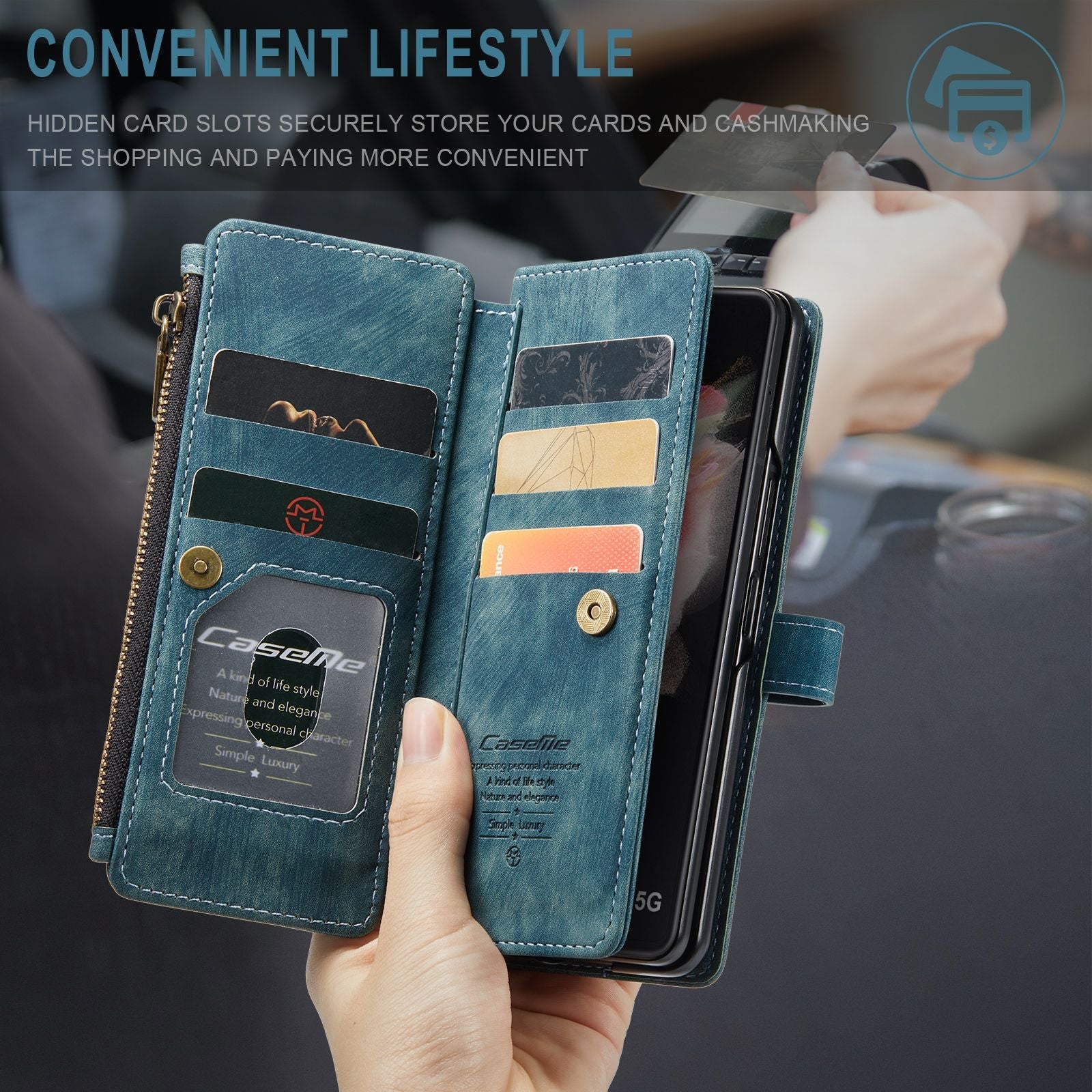 Zipper Wallet Phone Case with Card Holder Wrist Strap For iPhone