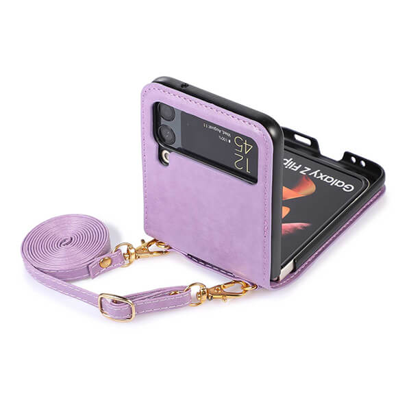 Samsung Galaxy Z Flip 3 Crossbody Leahter Case with Card Holder