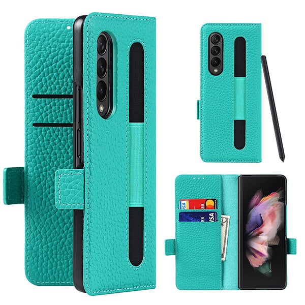 Samsung Galaxy Z Fold 3 Pebble Leather Case Wallet with S-pen Holder and Hinge Protection-popmoca-Phone Case Wallet 