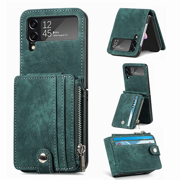 Phone Wallet Case for Samsung Galaxy Z Flip 4 with Detachable Card Holder