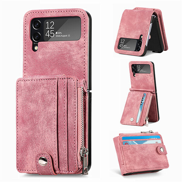 Phone Wallet Case for Samsung Galaxy Z Flip 3 with Detachable Card Holder