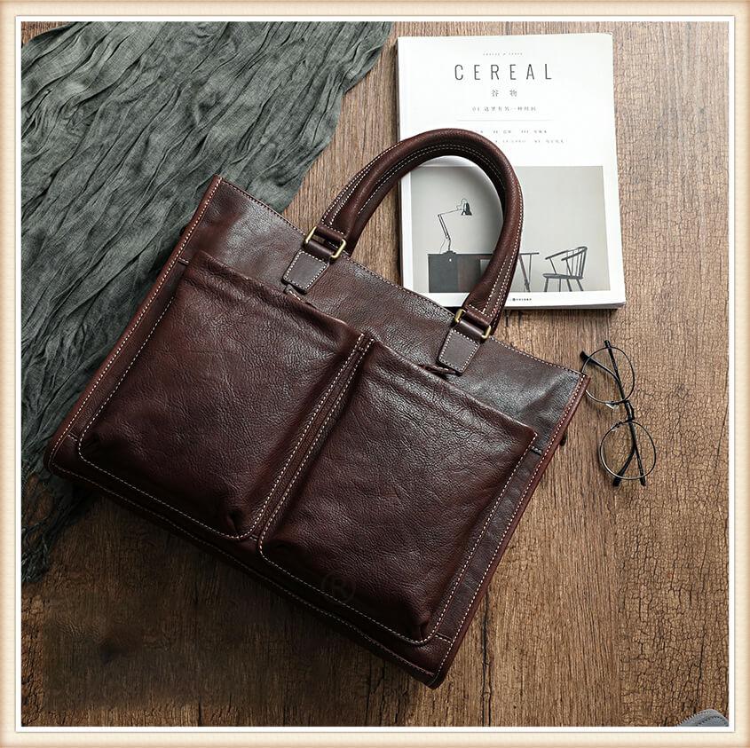 Caius Men's Retro Handmade Leather Messenger Crossbody Bag Laptop Briefcase-popmoca-Men Bags,Luggages 