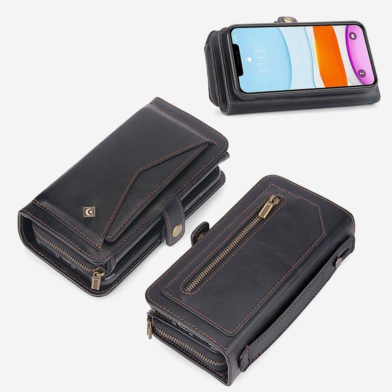 3-In-1 Multifuntional Wristlet Phone Case Wallet For iPhone With Removable Card Holder-popmoca-Phone Case Wallet 