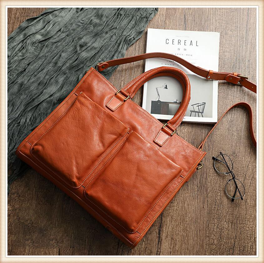 Caius Men's Retro Handmade Leather Messenger Crossbody Bag Laptop Briefcase-popmoca-Men Bags,Luggages 
