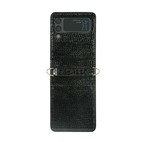 Samsung Galaxy Z Flip 3 Faux Croc Crossbody Chain Phone Case
