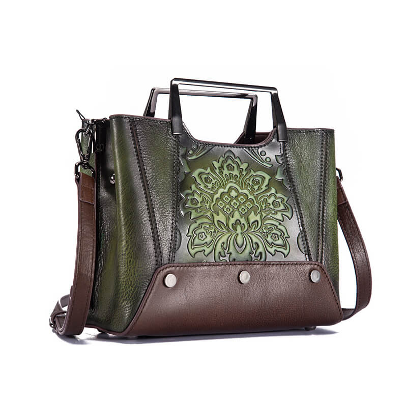 Women Genuine Leather Embossing Handbag Shoulder Crossbody Bag-popmoca-Handbags 