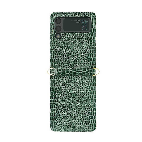 Samsung Galaxy Z Flip 3 Faux Croc Crossbody Chain Phone Case