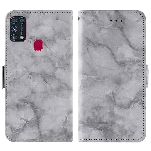 Samsung Galaxy Z Fold 3 Marble Pattern Phone Wallet Case with Card Holder and Wrist Strap