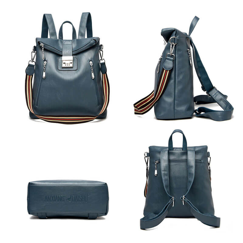 Anti theft Backpack Leather Women Shoulder Bag Popmoca-popmoca-Backpacks 