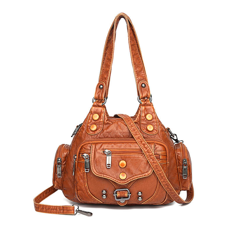 Women Washed Leather Handbag Vintage Tote Crossbody Bag Popmoca-popmoca-Crossbody Bags 