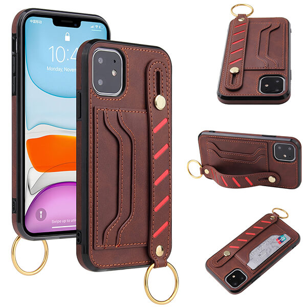 Multi-Card Slots Phone Wallet Case with Wrist Band Kickstand for iPhone