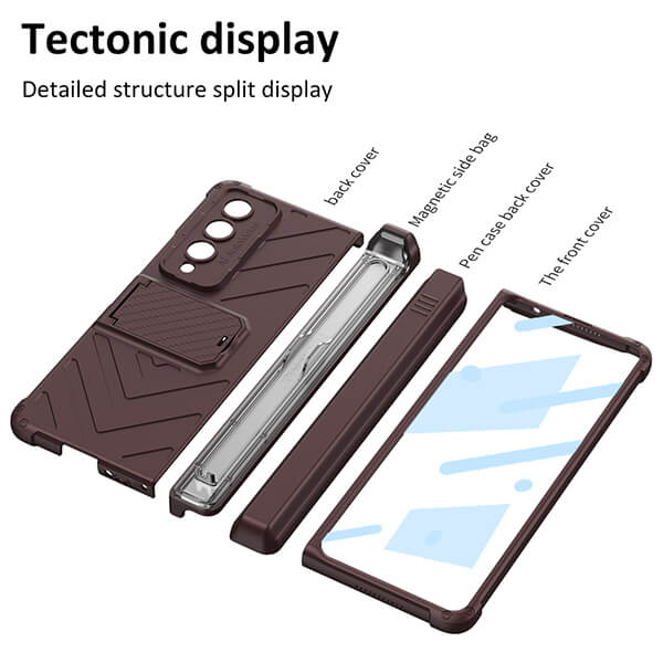 Samsung Galaxy Z Fold 4 Case With Sliding Cover Pen Box and Magnetic Armor Hinge Protection