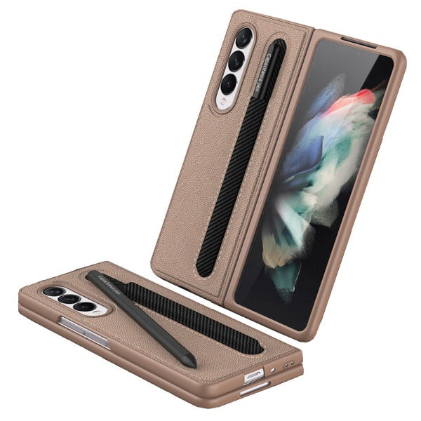Solid Color Protective Phone Case with Pen Slot for Samsung Z Fold 3 W2 (S Pen not included)