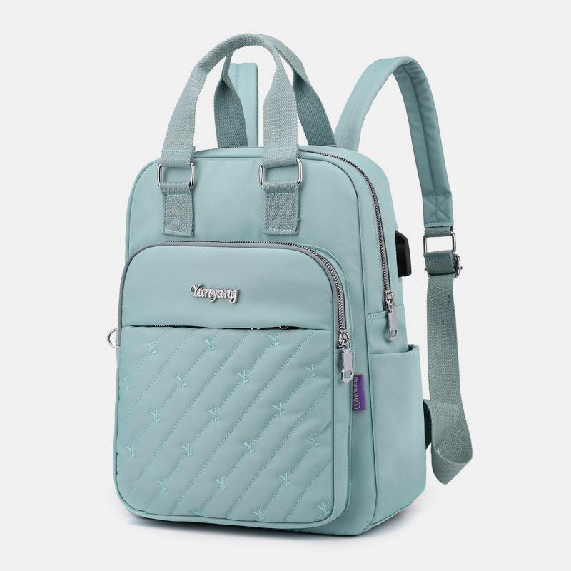 Lightweight Embossing Embroidery Backpack With USB Charging Port