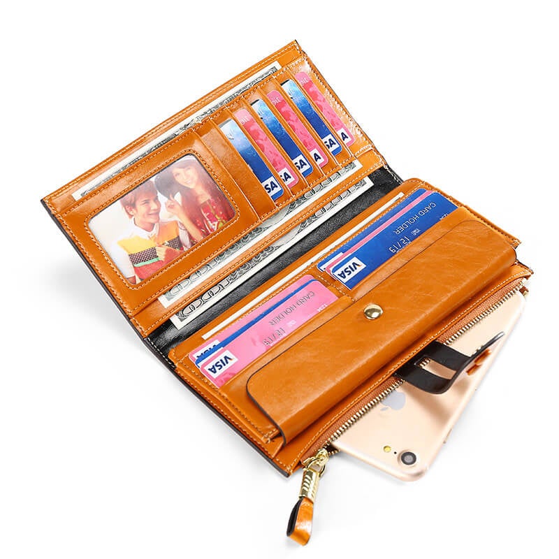 Women Genuine Leather RFID Blocking Wallet Card Holder Popmoca-popmoca-Wallets & Money Clips 