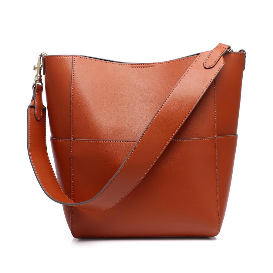 Nicole Leather Bucket Bag-popmoca-Shopping Totes 