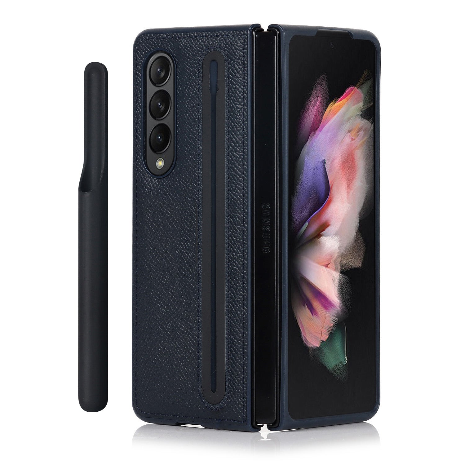 Samsung Galaxy Z Fold 3 Cowhide Leather Case with Detachable S Pen Holder (S-Pen is not Included)-popmoca-Mobile Phone Cases 