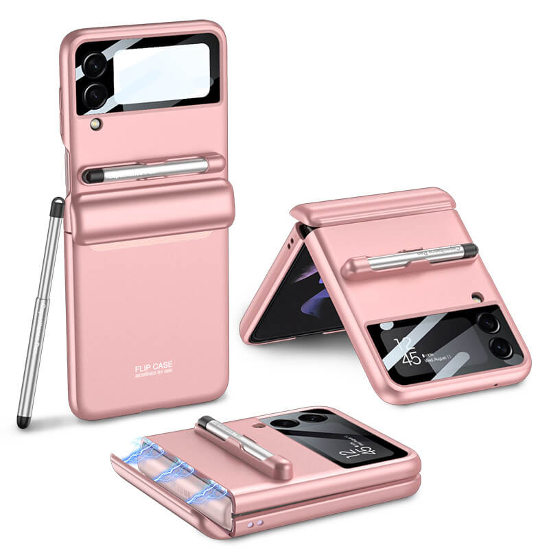 Samsung Galaxy Z Flip 4 Phone Case with Pen, Camera Screen Protector Magnetic Hinge Protection