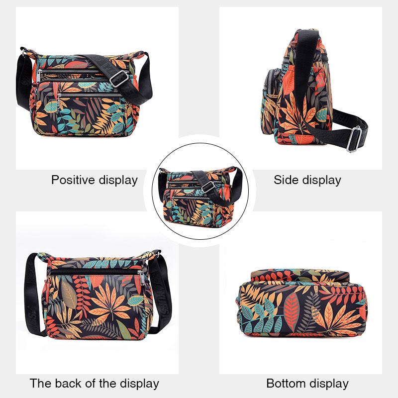Flower Multi-Pocket Large Capacity Waterproof Nylon Ladies Messenger Bag-popmoca-Crossbody Bags 