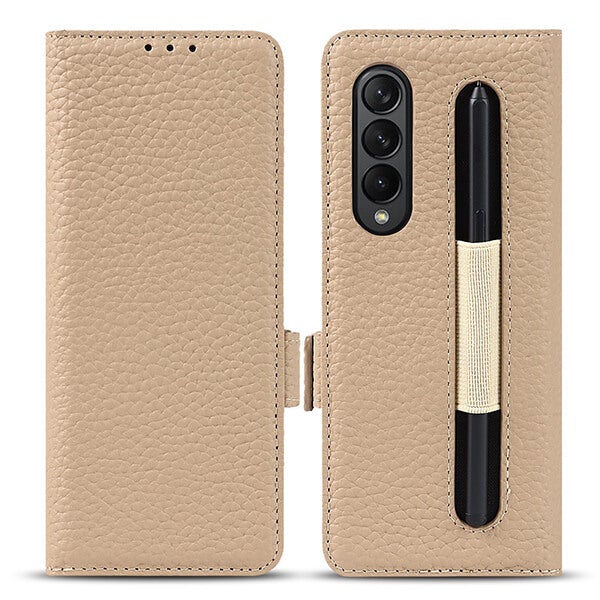 Samsung Galaxy Z Fold 3 Pebble Leather Case Wallet with S-pen Holder and Hinge Protection-popmoca-Phone Case Wallet 