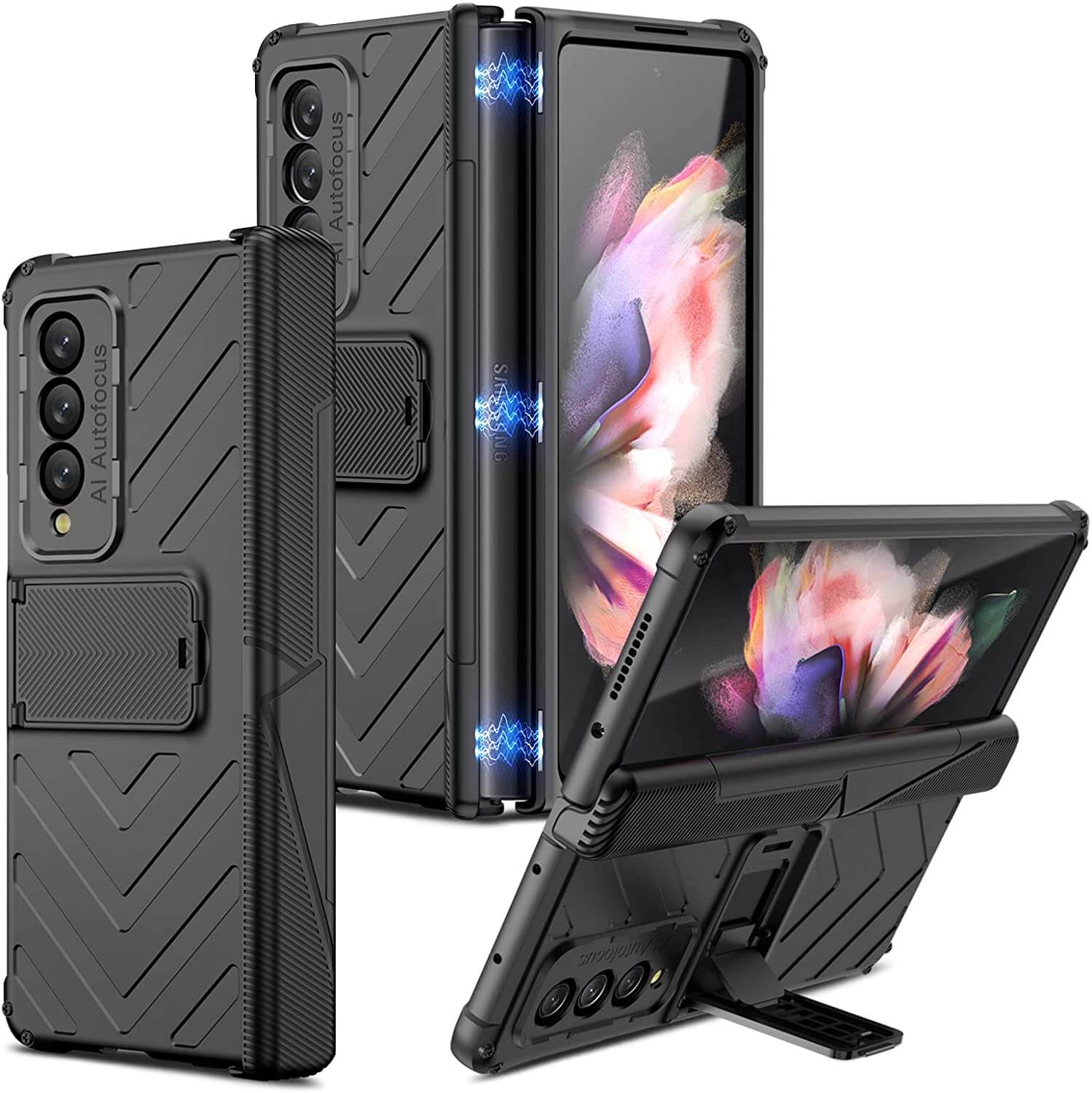 Samsung Galaxy Z Fold 3 Shockproof Case with Magnetic Hinge Protection and Adjustable Kickstand